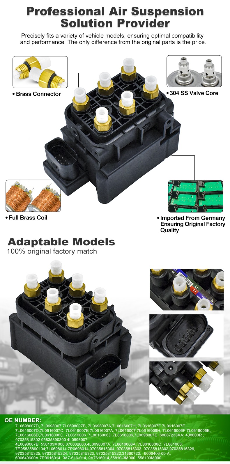 Universal Air Suspension Solenoid Valve Block | Fits Porsche, VAG, Jeep, Tesla | Replaces 97035815302